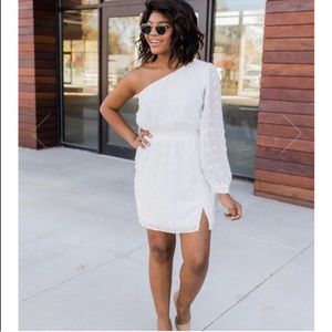 One shoulder white mini dress